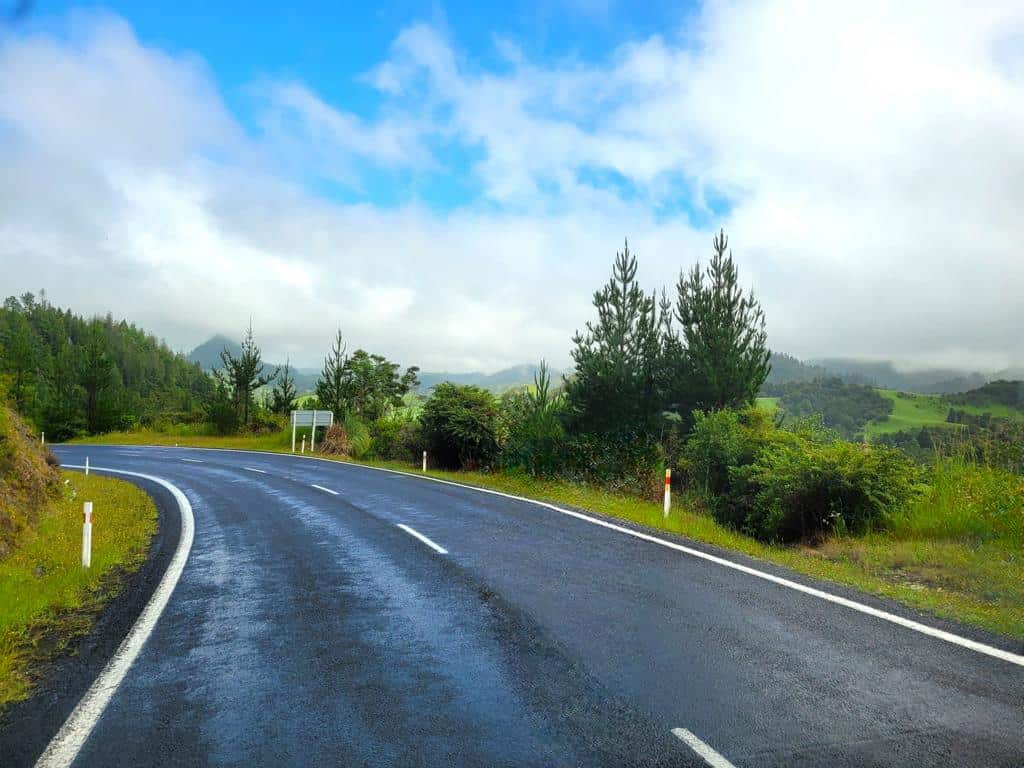 Straße auf der Nordinsel in Neuseeland: kurvig und eng