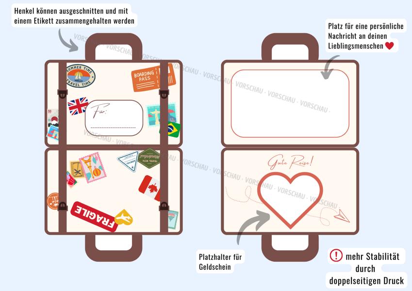 Vorlage für Karte: Geld schenken für die Reise